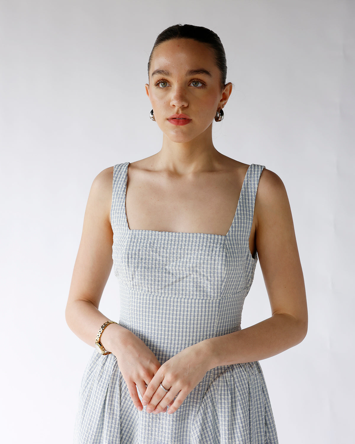 ASTR YINYA PLAID BOW-BACK MIDI DRESS