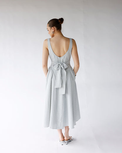 ASTR YINYA PLAID BOW-BACK MIDI DRESS