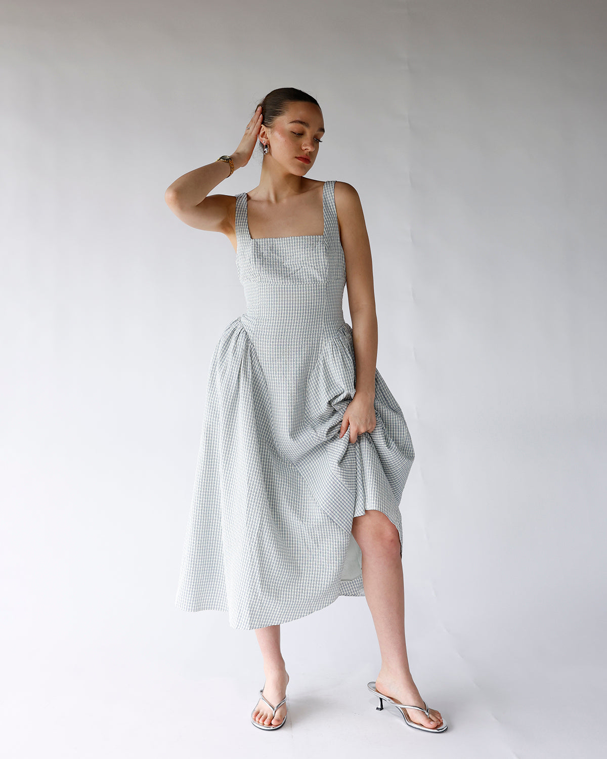 ASTR YINYA PLAID BOW-BACK MIDI DRESS
