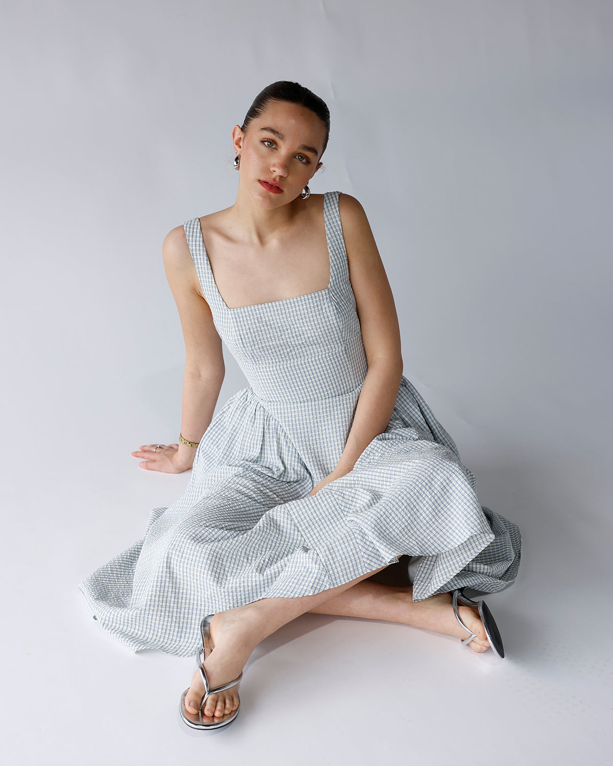 ASTR YINYA PLAID BOW-BACK MIDI DRESS