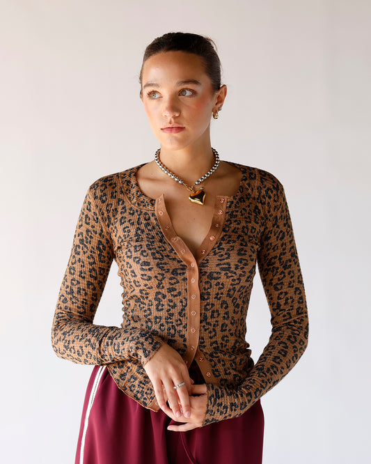 free people leopard cardi cardigan date night everyday longsleeve thermal 
