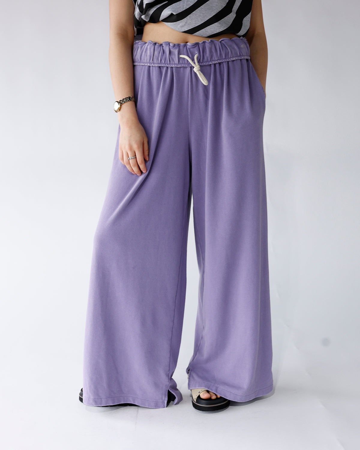 PANTHER FOLD-OVER WAIST WIDE LEG SWEATPANTS