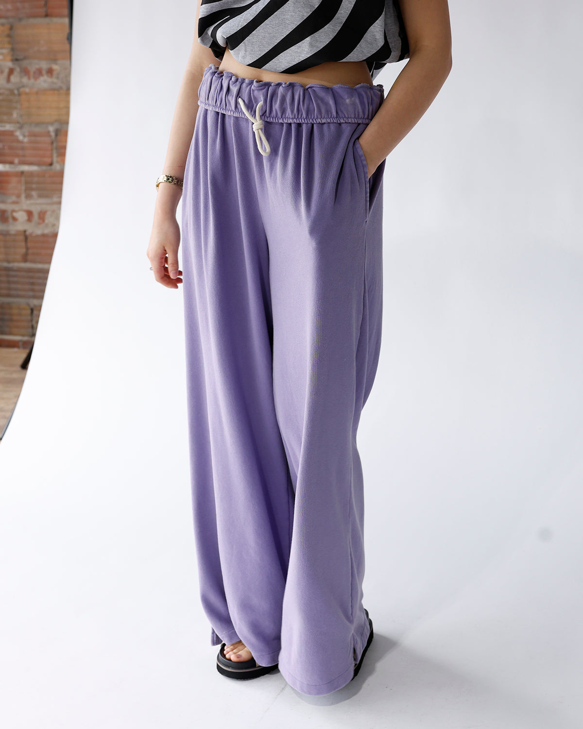 PANTHER FOLD-OVER WAIST WIDE LEG SWEATPANTS
