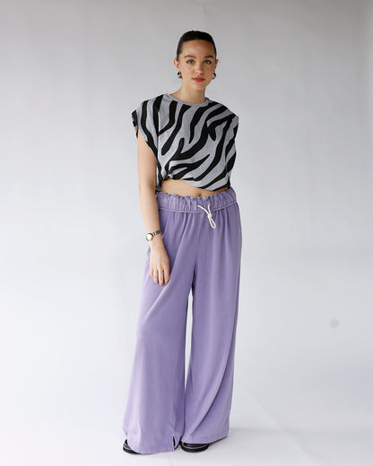 light purple fold over waist wide leg sweatpants