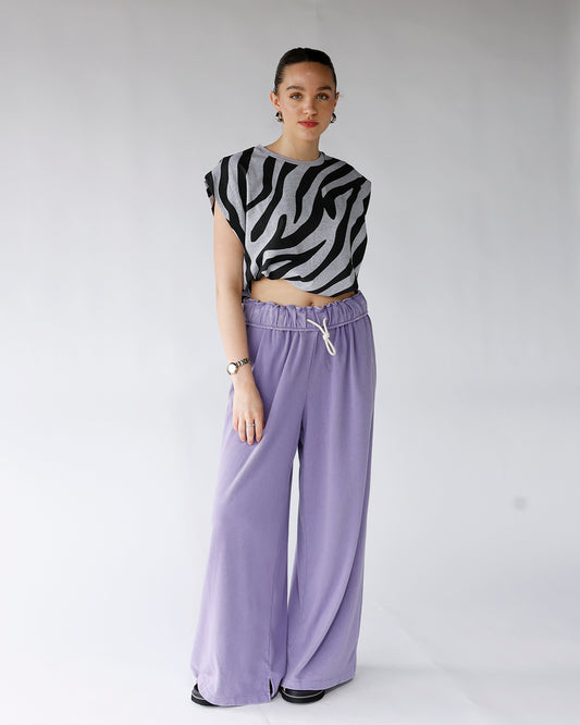 light purple fold over waist wide leg sweatpants