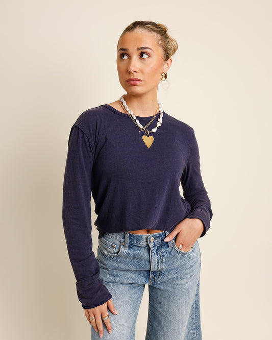 free people nova long sleeve tee navy peacoat