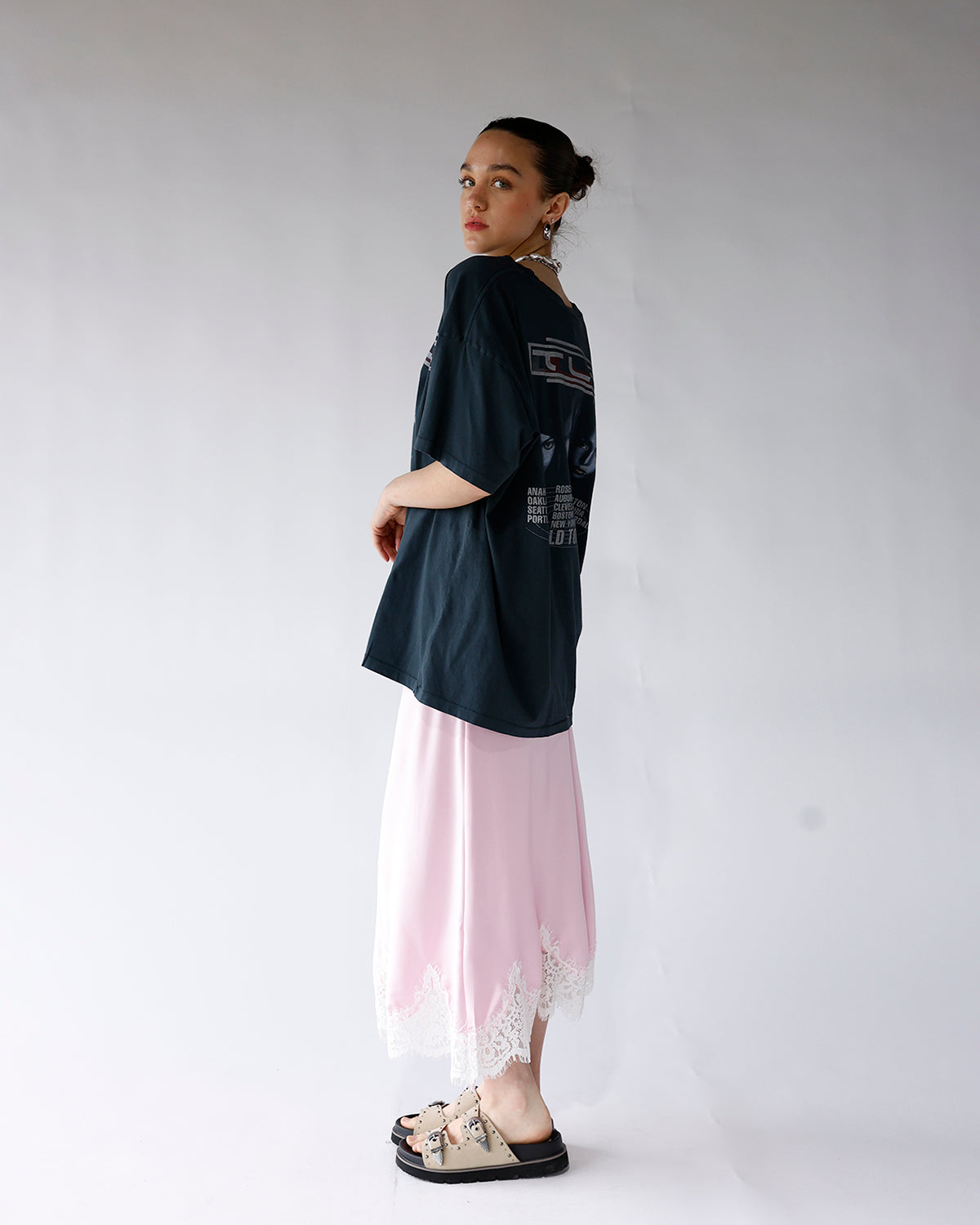 BLUSH LACE TRIM MIDI SKIRT