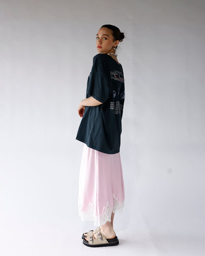 BLUSH LACE TRIM MIDI SKIRT