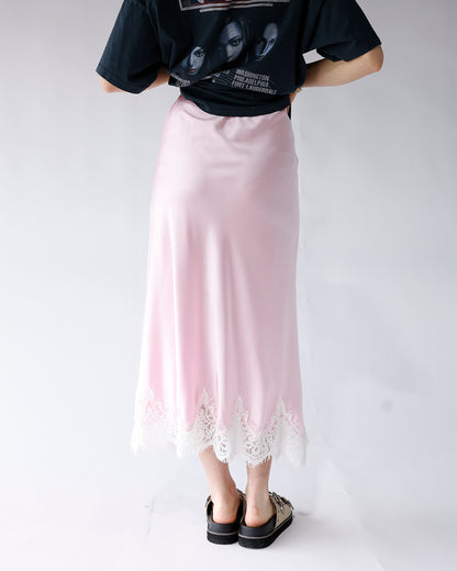 BLUSH LACE TRIM MIDI SKIRT