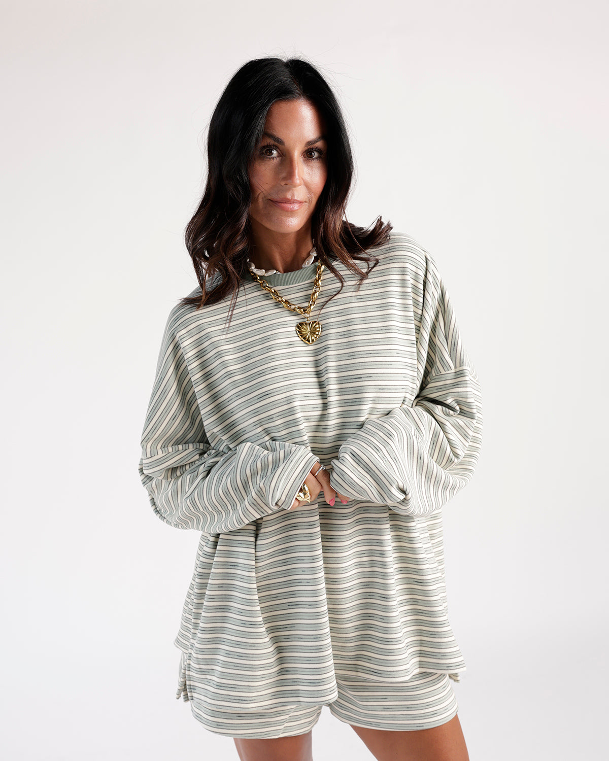 Timeless red and cream striped long sleeve top for a classic, stylish look. Soft, comfortable, suitable for all-day wear. Perfect for layering.