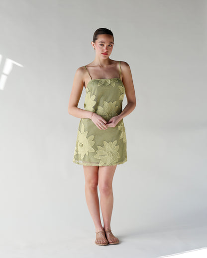 ELECTRIC BLOOM CROCHET MINI DRESS