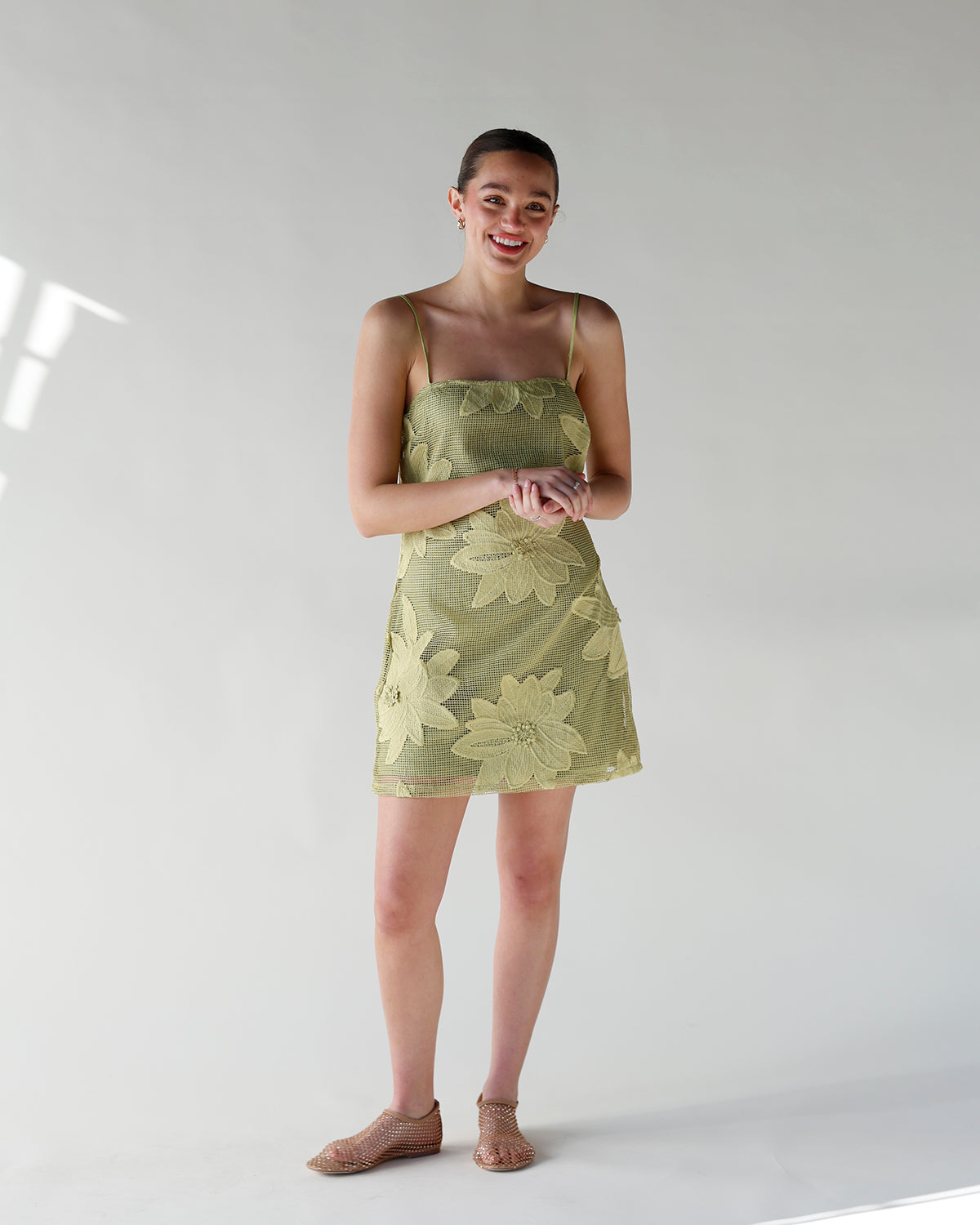 ELECTRIC BLOOM CROCHET MINI DRESS