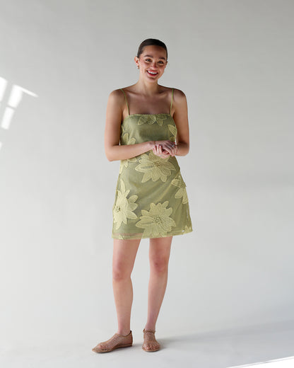 ELECTRIC BLOOM CROCHET MINI DRESS