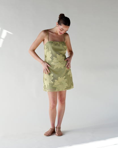 ELECTRIC BLOOM CROCHET MINI DRESS