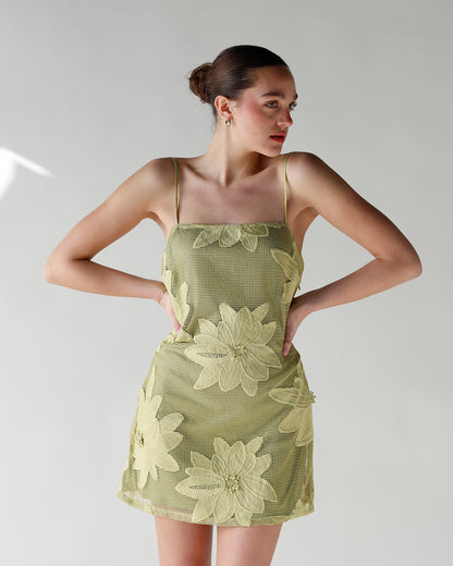 ELECTRIC BLOOM CROCHET MINI DRESS