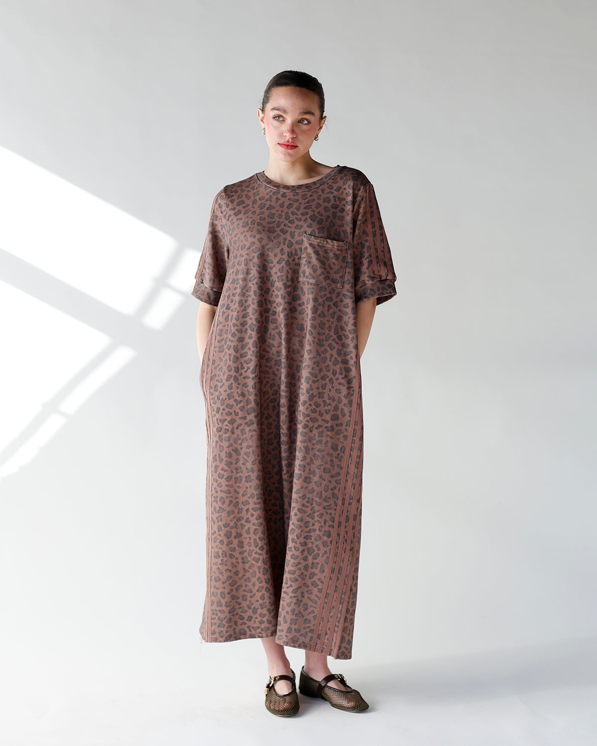 brown leopard print track dress casual everyday brown track dress animal print track dress