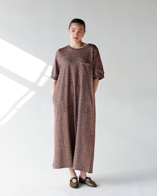 brown leopard print track dress casual everyday brown track dress animal print track dress