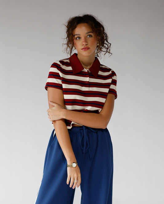 rugby polo stripped top polo casual outfit fall tops gameday 