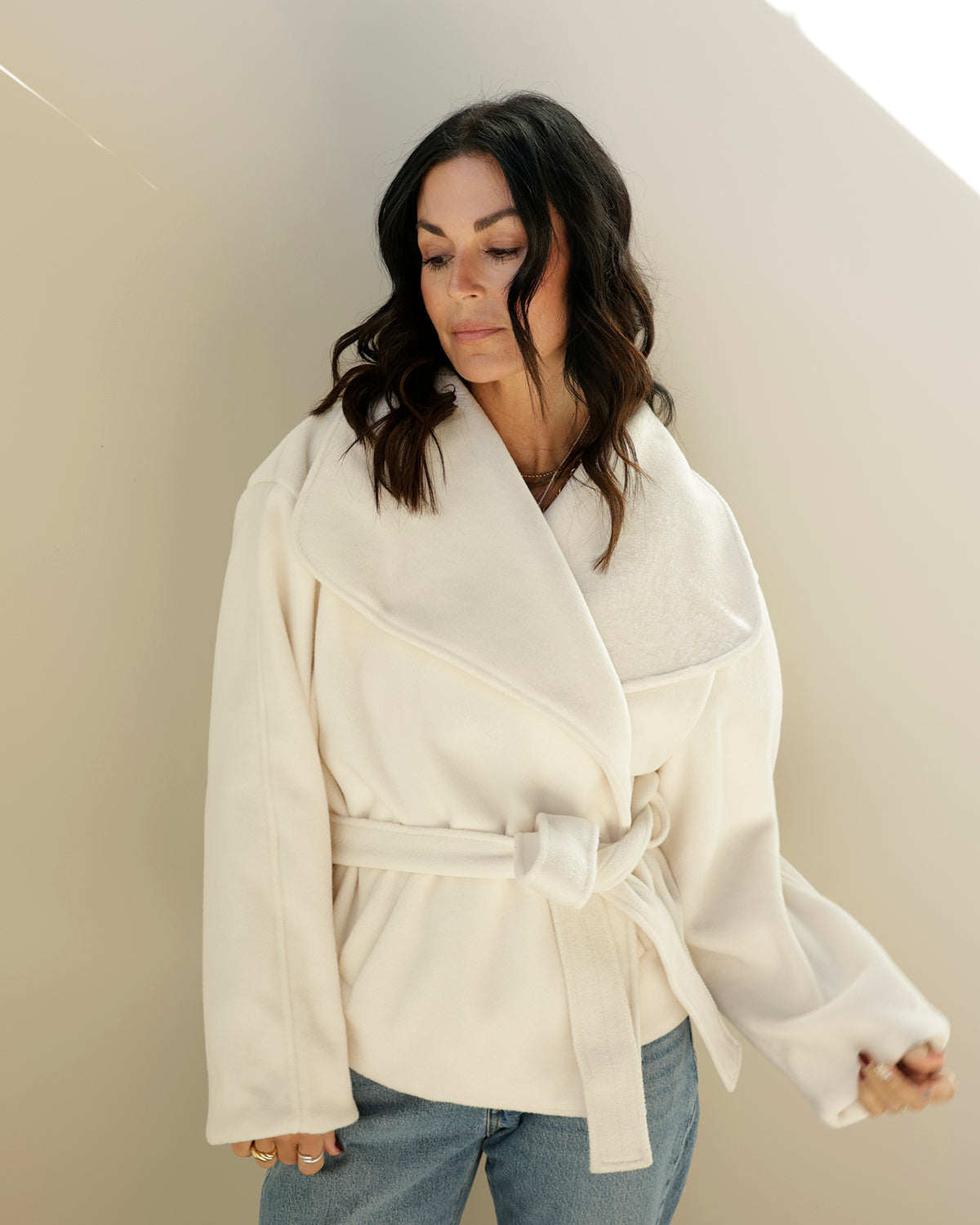NICOLE OVERSIZED DRAPED COLLAR JACKET X CREAMY IVORY
