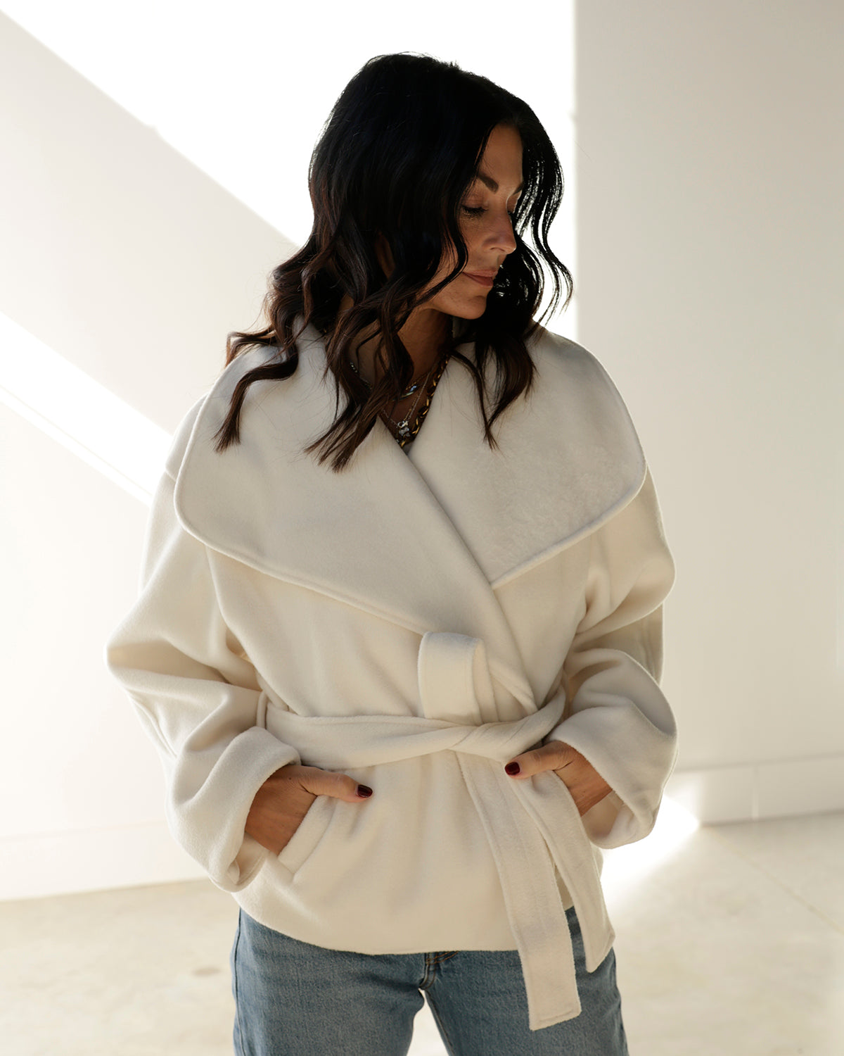 NICOLE OVERSIZED DRAPED COLLAR JACKET X CREAMY IVORY