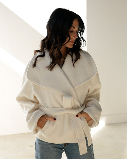 NICOLE OVERSIZED DRAPED COLLAR JACKET X CREAMY IVORY
