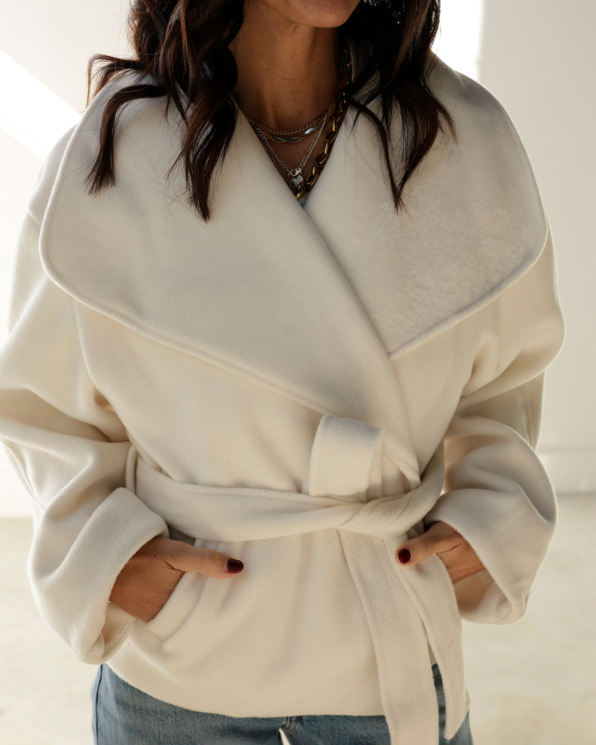 NICOLE OVERSIZED DRAPED COLLAR JACKET X CREAMY IVORY