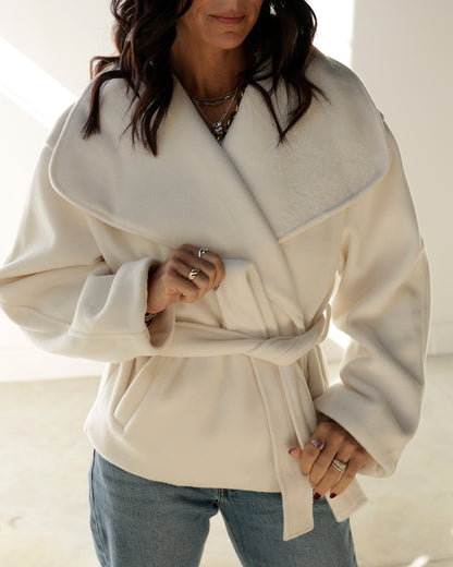 NICOLE OVERSIZED DRAPED COLLAR JACKET X CREAMY IVORY