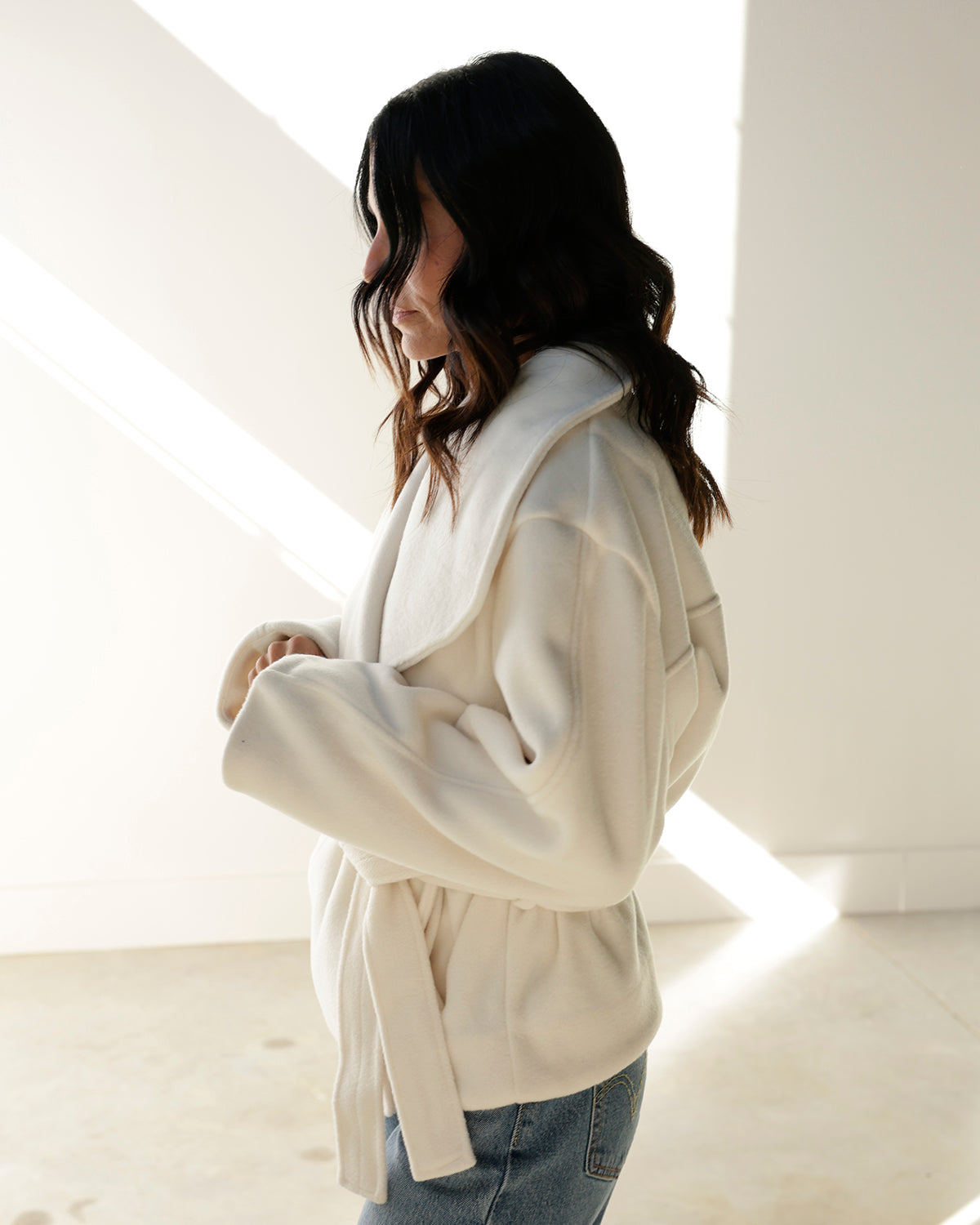NICOLE OVERSIZED DRAPED COLLAR JACKET X CREAMY IVORY