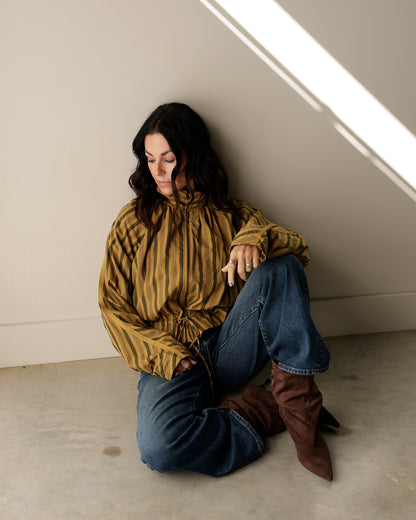 JETTA VERTICAL STRIPE MUSTARD + OLIVE TOP