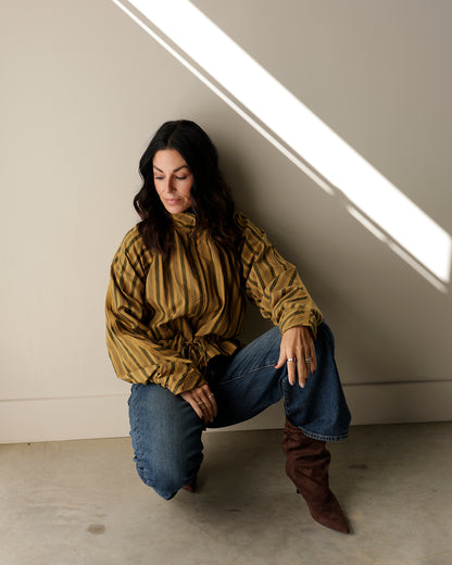 JETTA VERTICAL STRIPE MUSTARD + OLIVE TOP