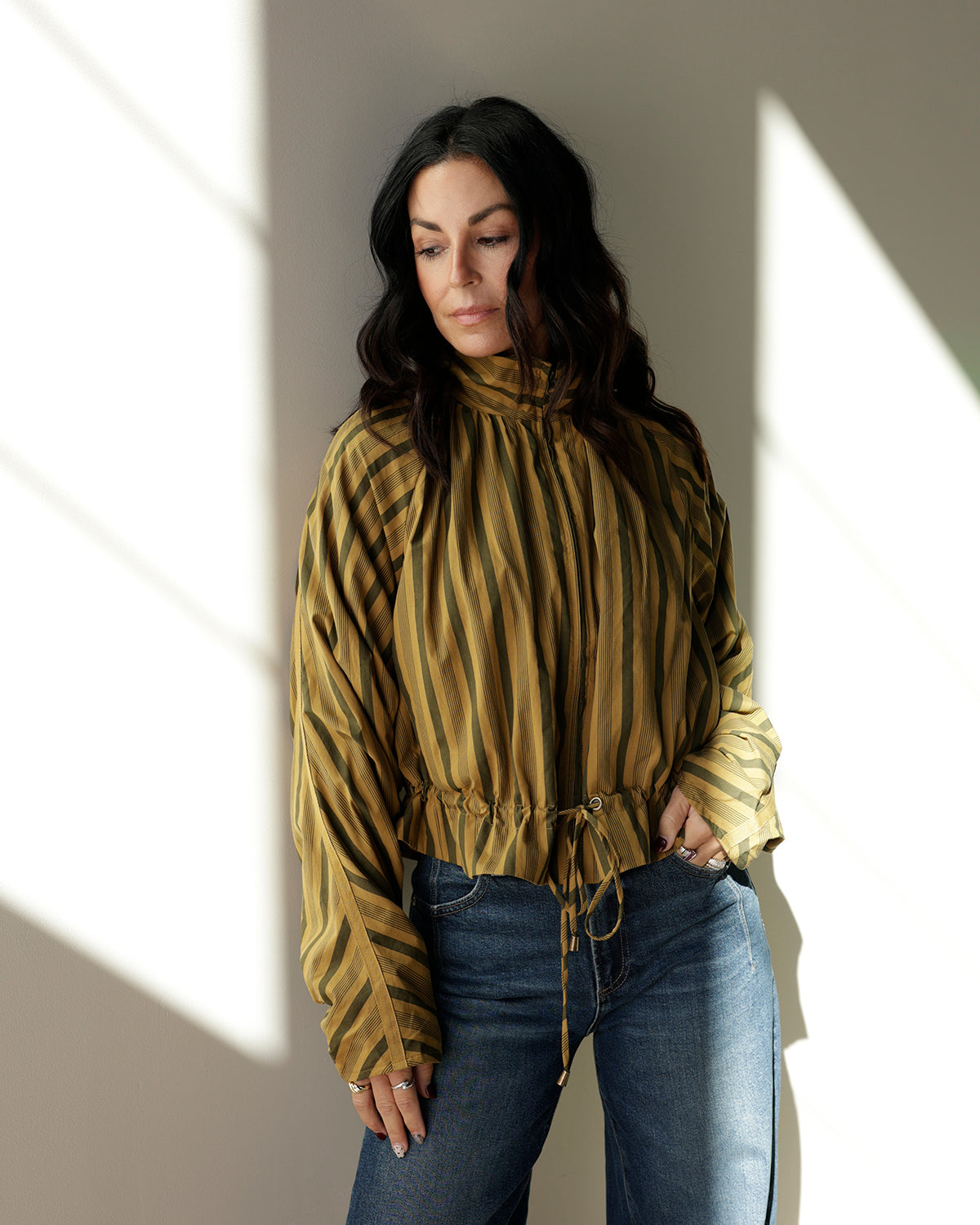 JETTA VERTICAL STRIPE MUSTARD + OLIVE TOP