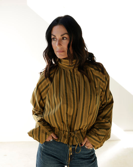 JETTA VERTICAL STRIPE MUSTARD + OLIVE TOP