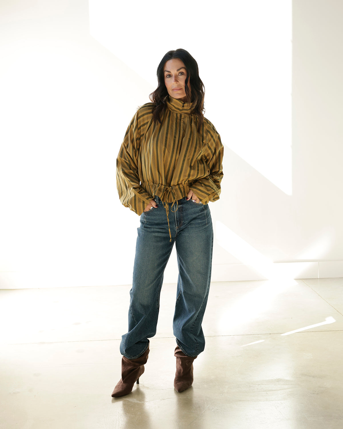 JETTA VERTICAL STRIPE MUSTARD + OLIVE TOP