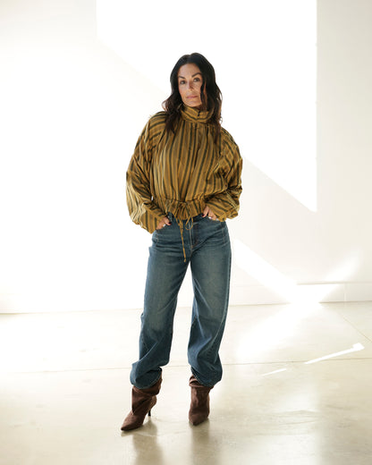 JETTA VERTICAL STRIPE MUSTARD + OLIVE TOP