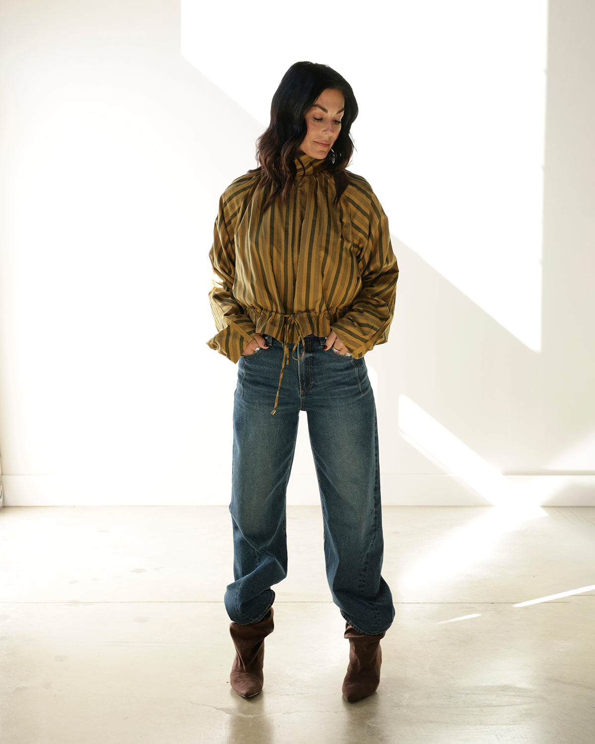 JETTA VERTICAL STRIPE MUSTARD + OLIVE TOP