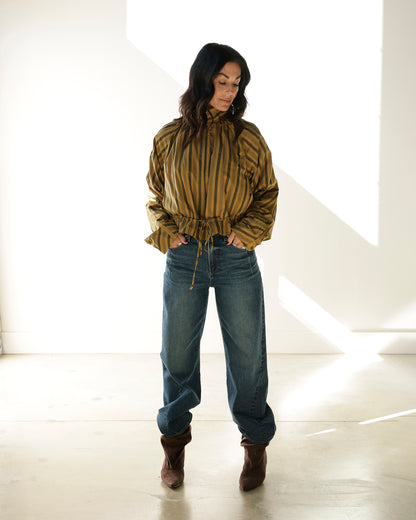 JETTA VERTICAL STRIPE MUSTARD + OLIVE TOP