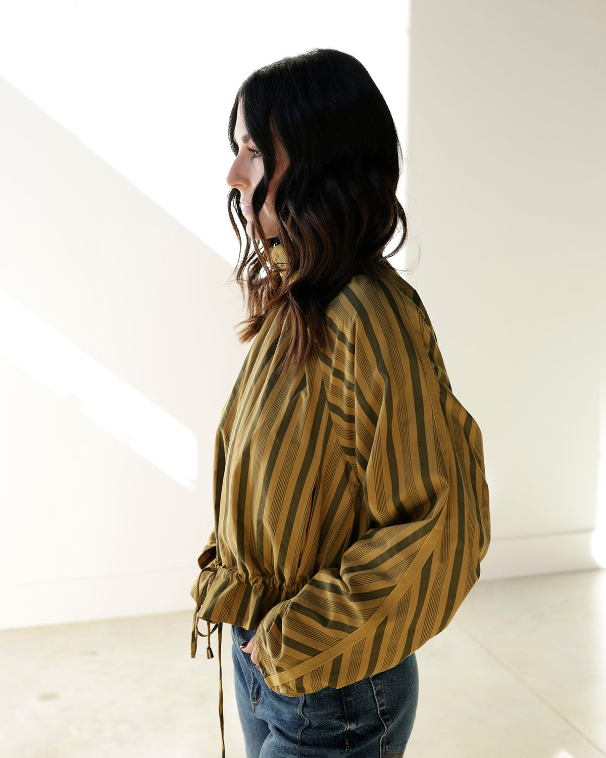 JETTA VERTICAL STRIPE MUSTARD + OLIVE TOP