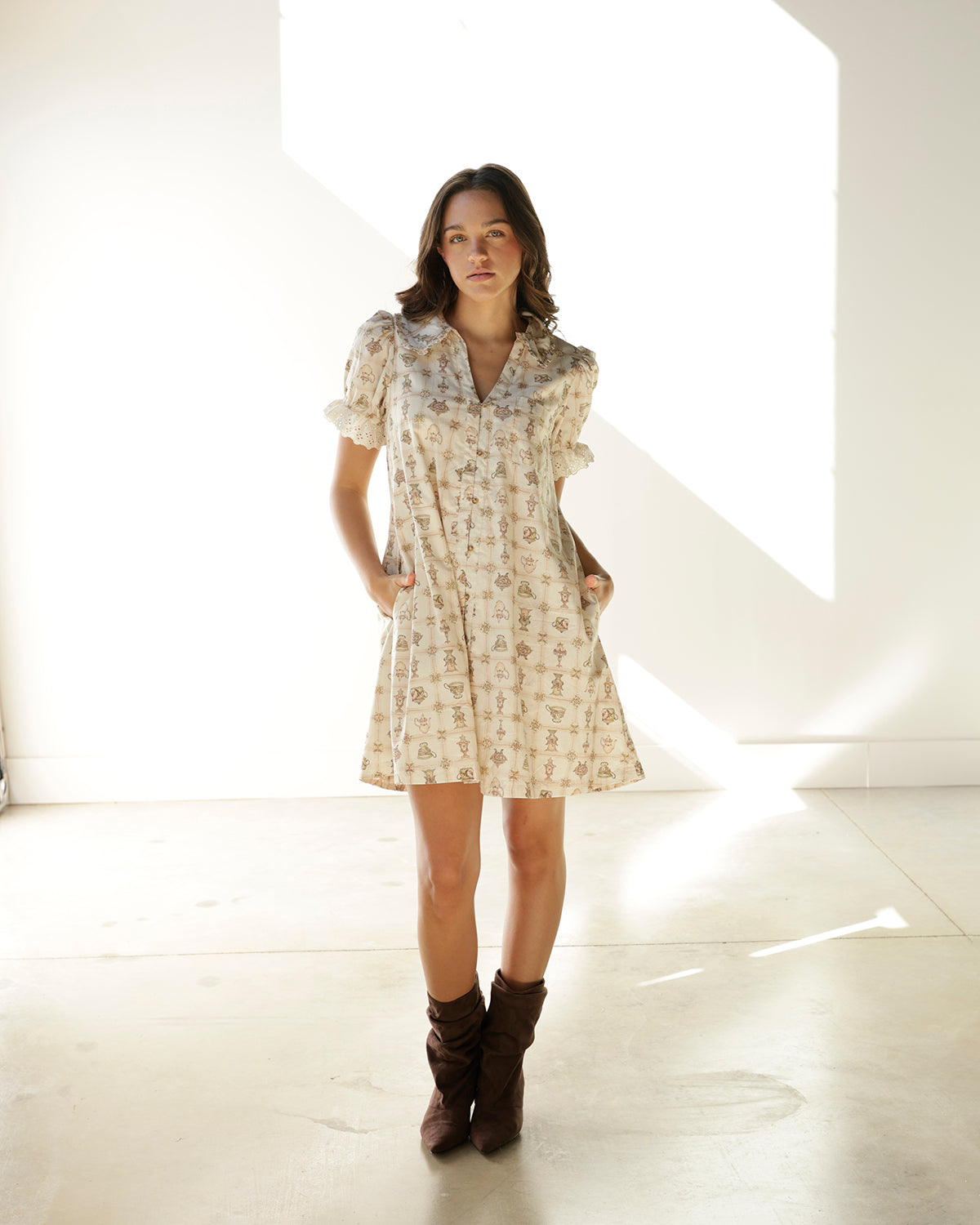 TEA TIME CHARM IVORY MINI DRESS