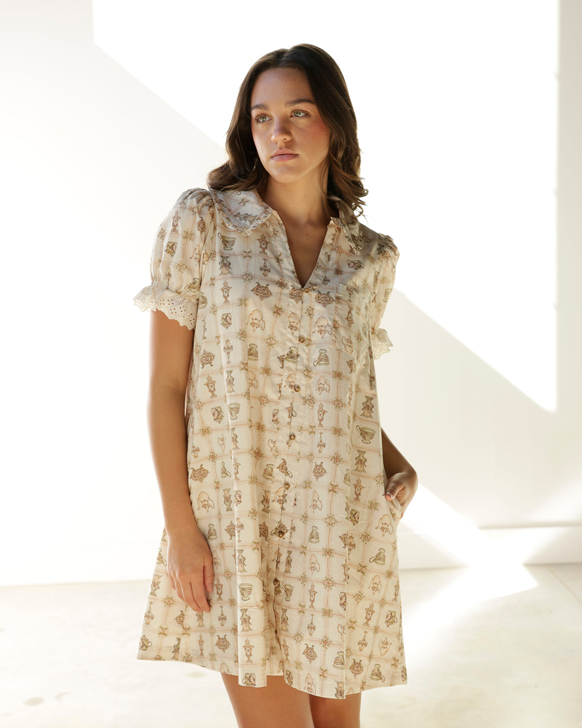 TEA TIME CHARM IVORY MINI DRESS