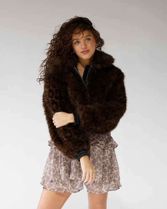 faux fur date night outfit dark faux fur jacket for girls night 
