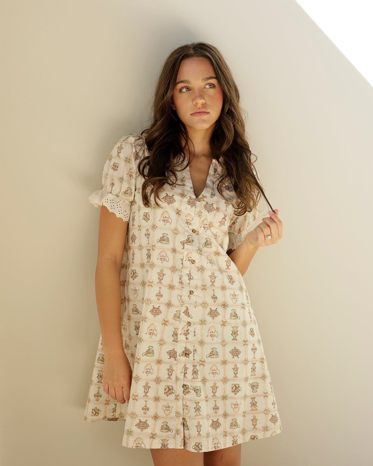 TEA TIME CHARM IVORY MINI DRESS