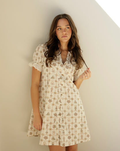 TEA TIME CHARM IVORY MINI DRESS