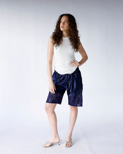 MIDNIGHT SATIN & LACE SHORTS