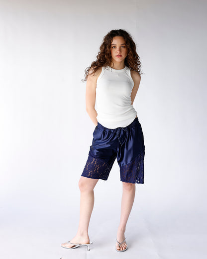 MIDNIGHT SATIN & LACE SHORTS