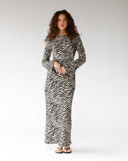RUN WILD ZEBRA PRINT MAXI DRESS
