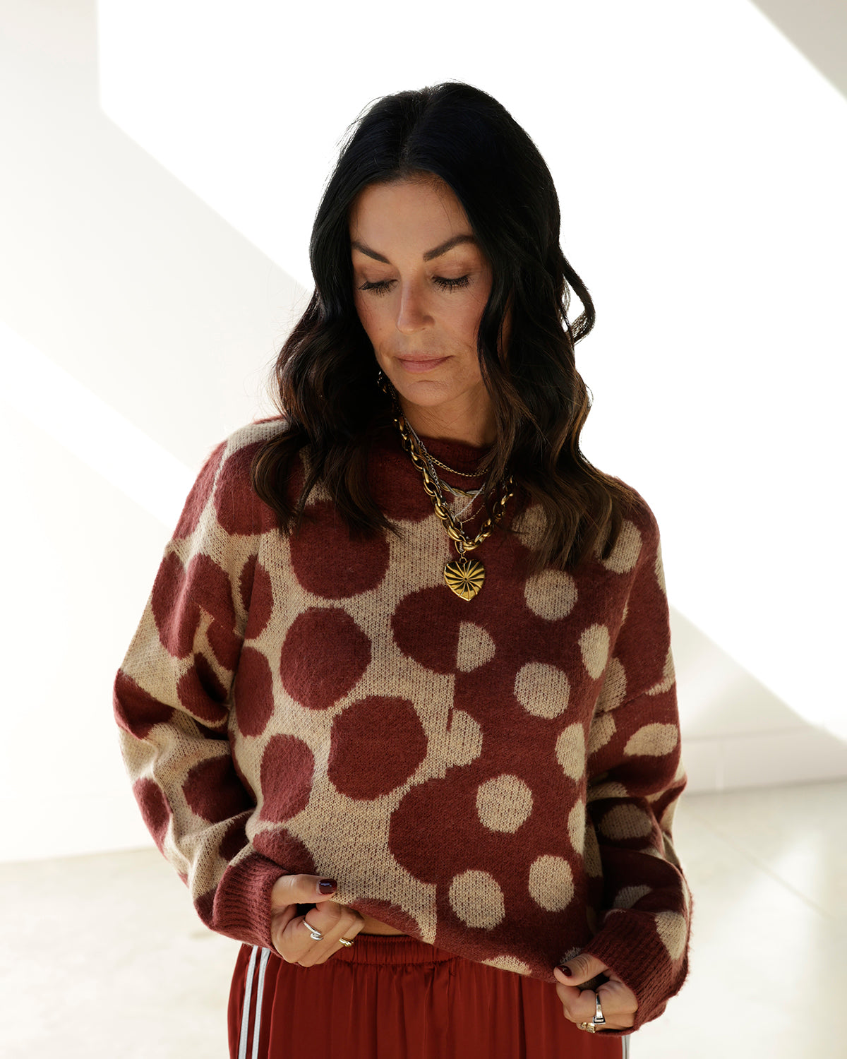 FUN + FUNKY POLKA DOT SWEATER X BURGNDY