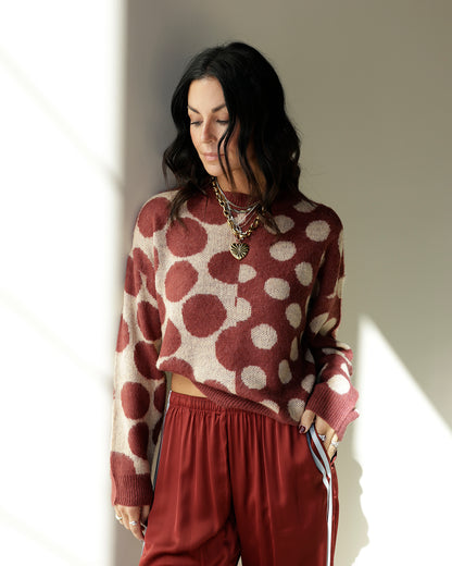 fun sweaters for fall, easy fall styles, burgundy sweater, polka dot sweater