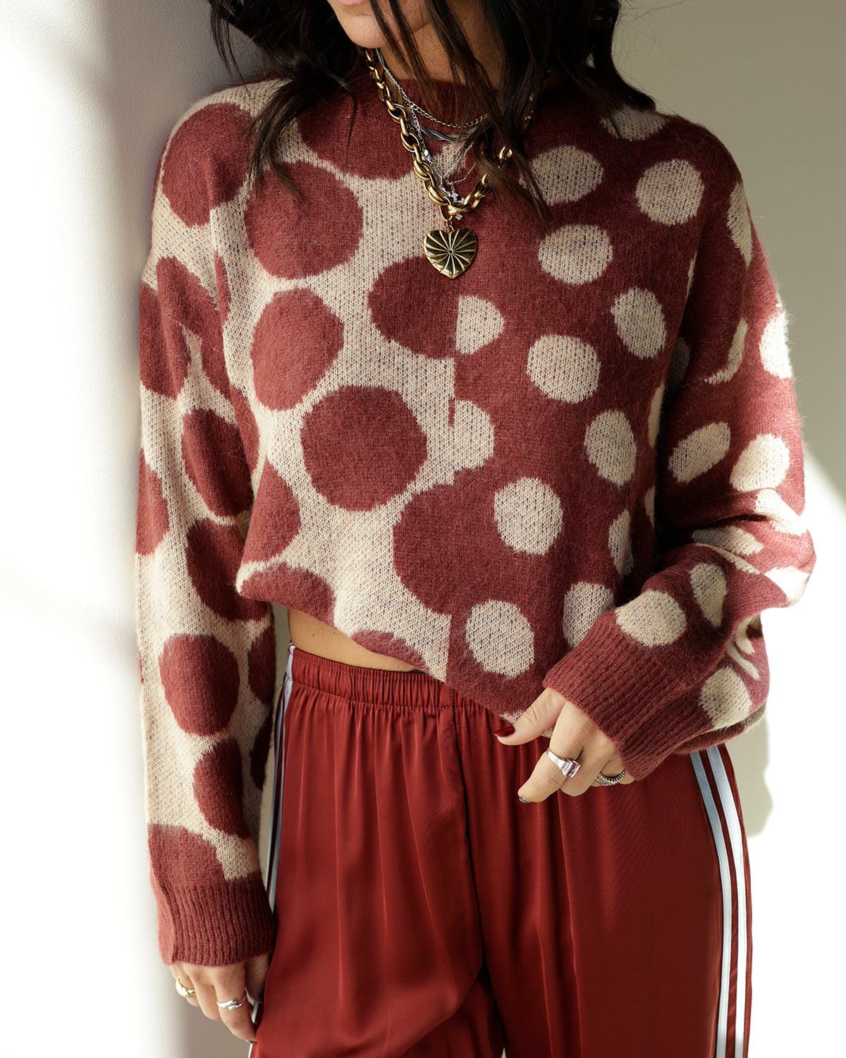 FUN + FUNKY POLKA DOT SWEATER X BURGNDY