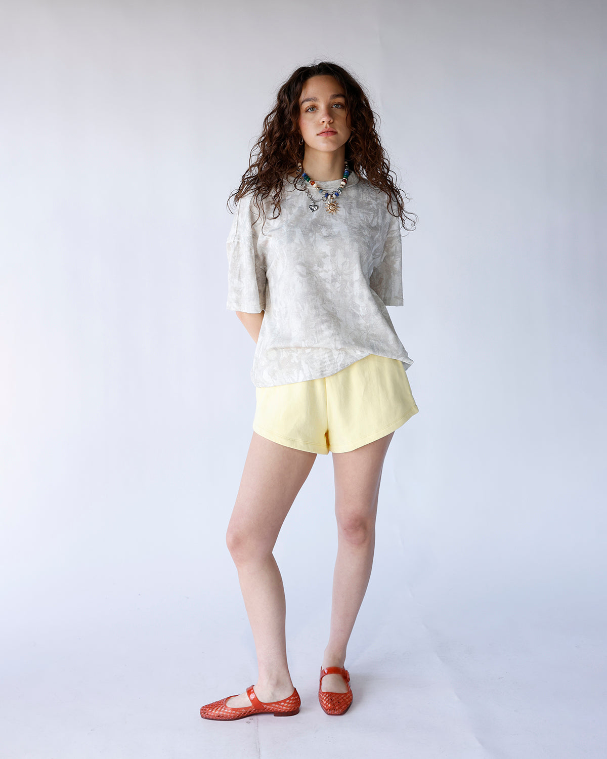 yellow elastic waistband sweat shorts women's yellow comfy lounge shorts