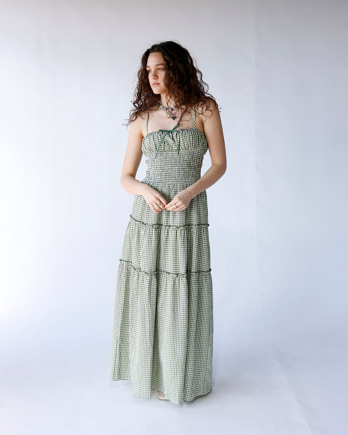 green gingham print maxi dress women's green maxi dress